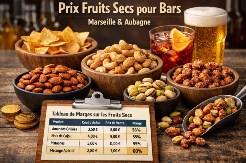 Prix fruits secs pour bars : marges et rentabilité à Marseille et Aubagne